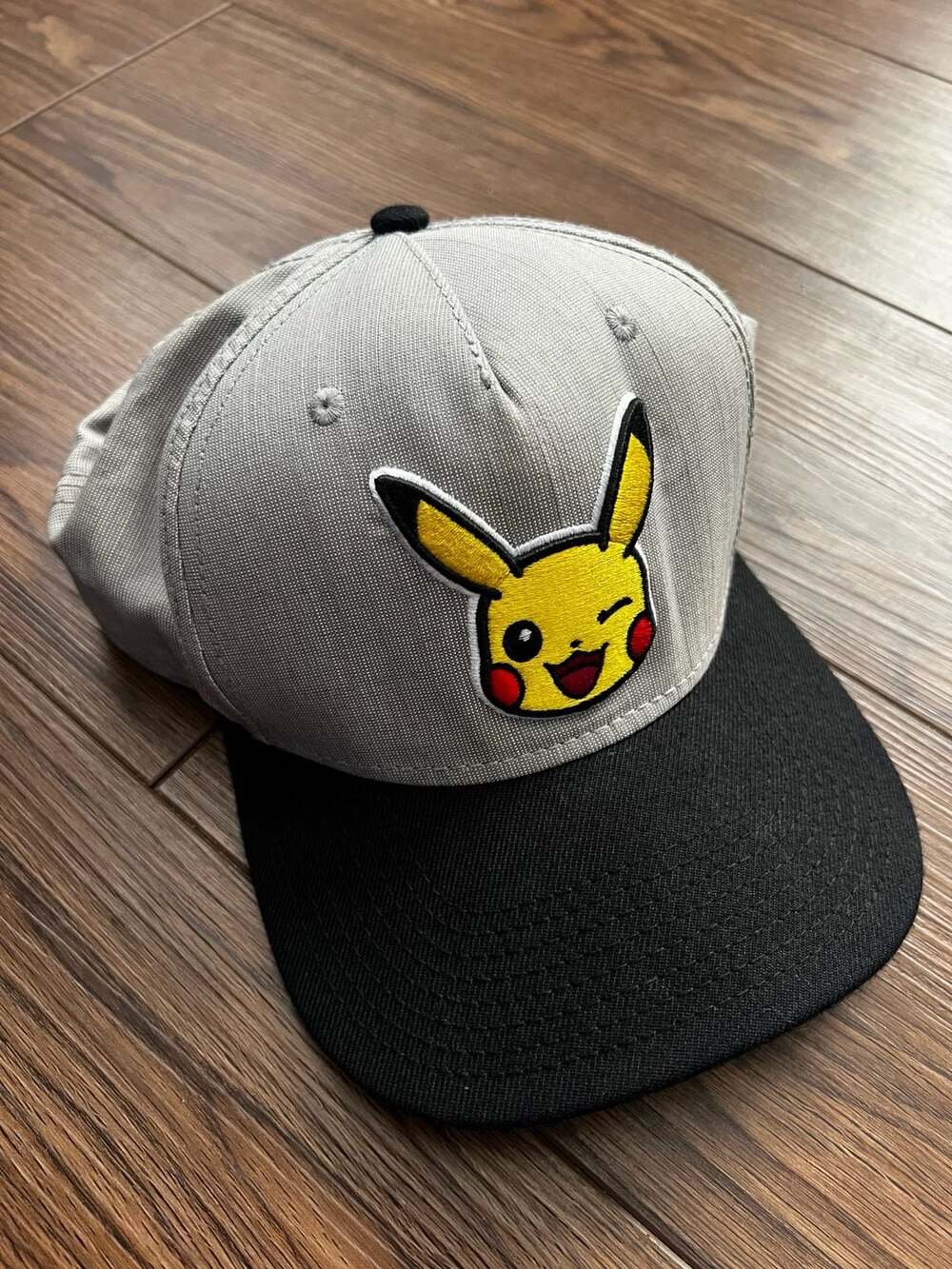 Pokemon Pikachu Snapback Hat One Size Grey Black Baseball Cap